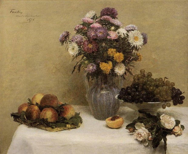 569008_white-roses-chrysanthemums-in-a-vase-peaches-and-grapes-on-a-table-with-a-white-tablecloth-1876